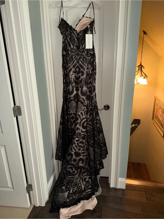 Black Lace Sequin Mermaid Wedding Dress with Illusion Detailing